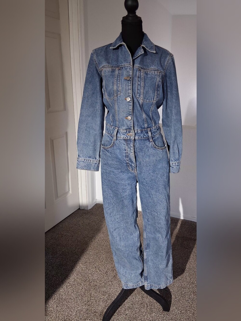 Zara Light Blue Denim Overalls Jumpsuit